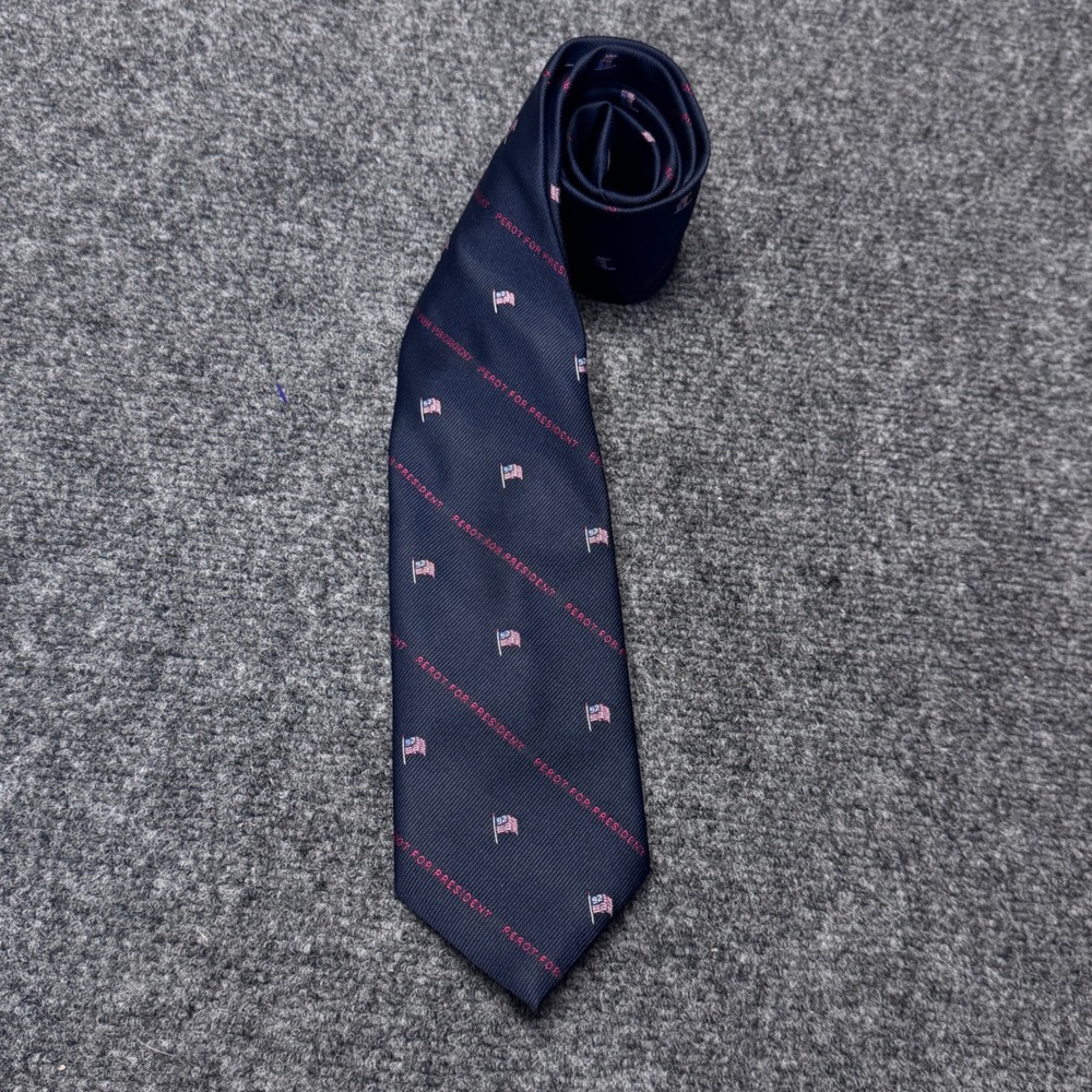 Alynn Necktie Mens OS Navy Perot For President 1992 Political Vintage Americana
